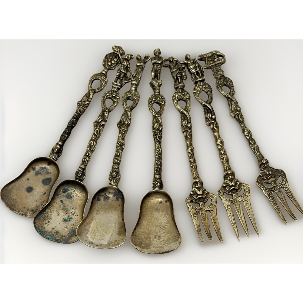 Antique Rossi Italy Flatware Silver Plated Brass Baroque Demitasse VTG Rococo